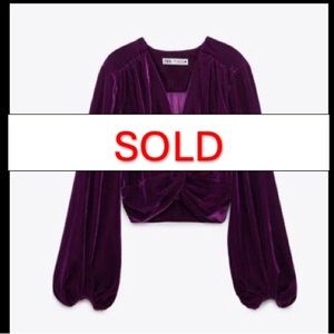 SOLD - Zara velvet purple cropped long sleeve blouse